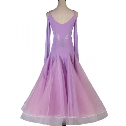 Custom size competition light purple ballroom dancing dresses for women girls waltz tango foxtrot Rhythm junior smooth dance long skirts dress for female